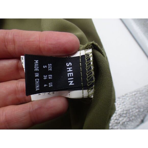 Shein Women’s Button Down Chiffon Blouse,S, Olive - Picture 7 of 8